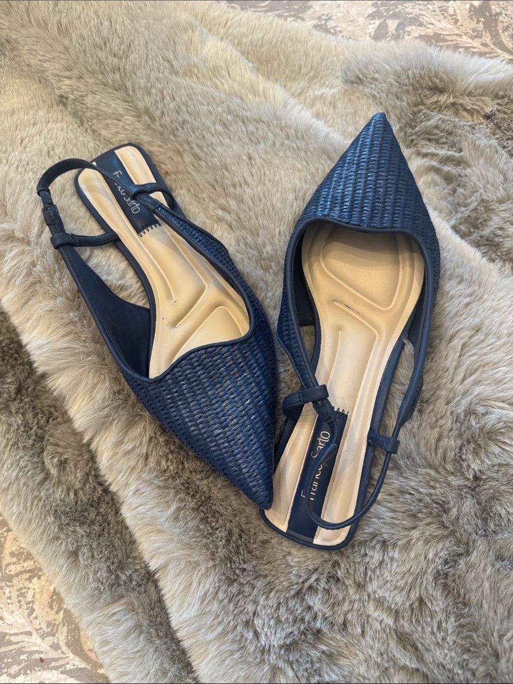 Franco Sarto Navy Woven Pointed Slingback Flats - Picture 2 of 6
